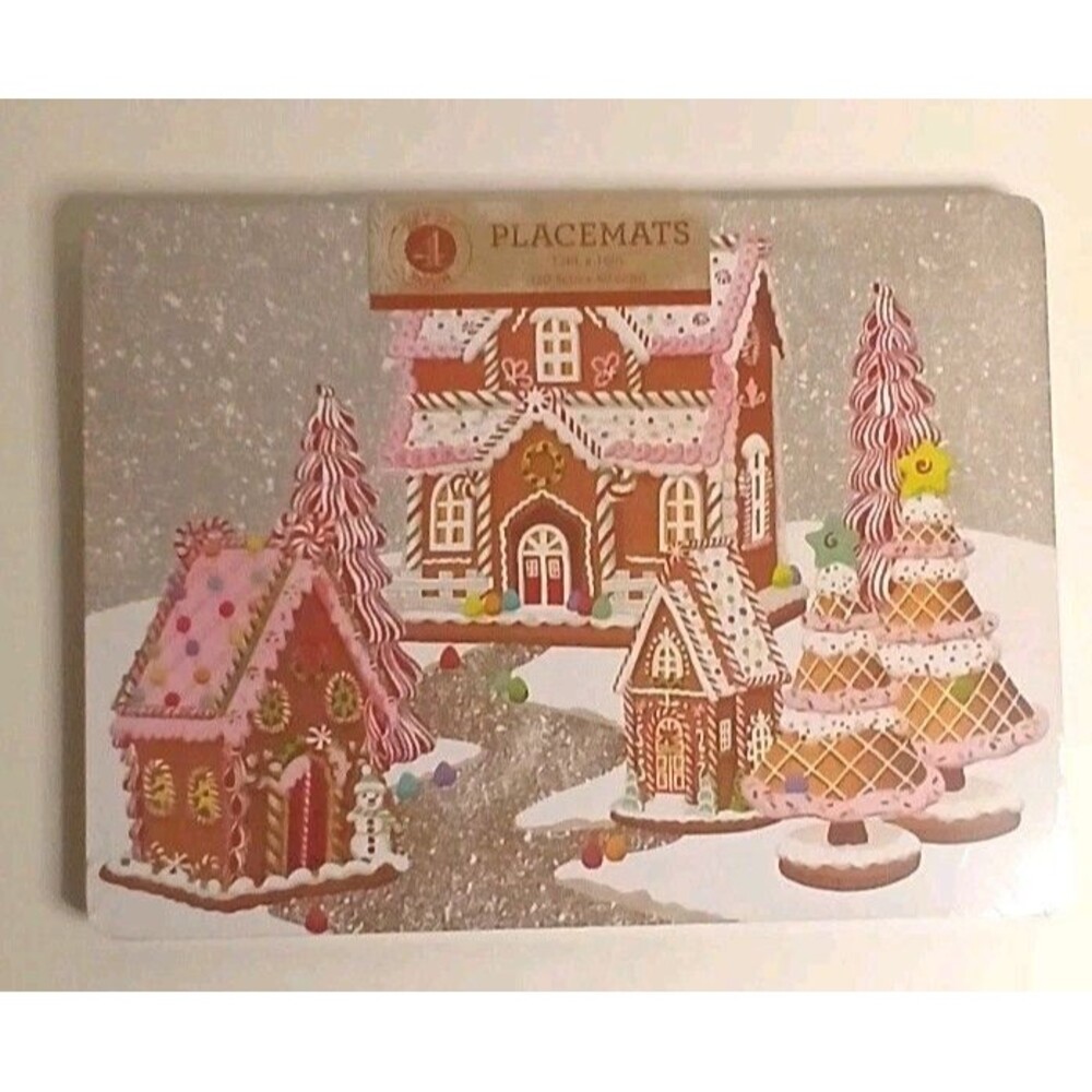 Christmas Placemats SET OF 4 Benson Mills Gingerbread House Cork Backed Holiday